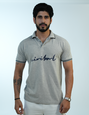 GRAY CIVILOWL RUNNING FONT COLLAR T SHIRT