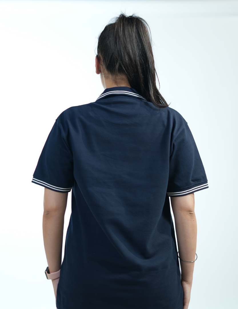 NAVY BLUE CIVILOWL RUNNING WHITE FONT COLLAR T SHIRT