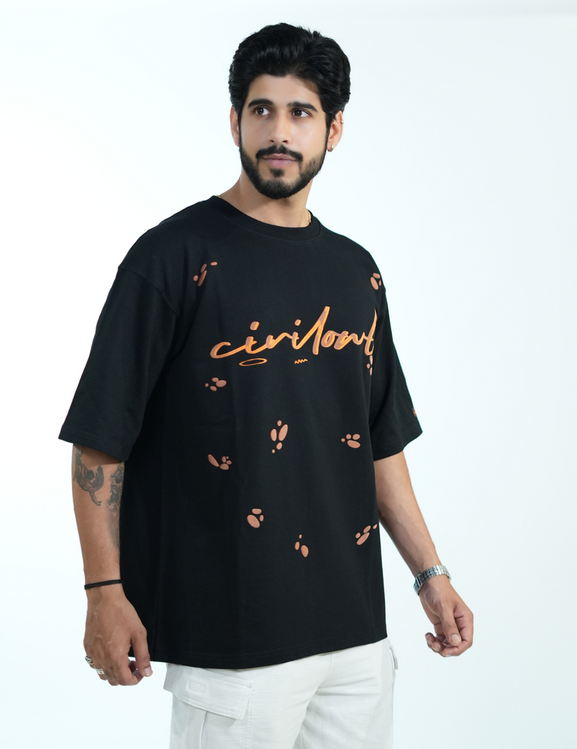 BLACK FLORAL BUTTERFLY OVERSIZED T SHIRT