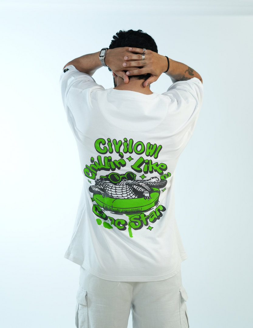 WHITE CHILLING CROCODILE OVERSIZED T SHIRT