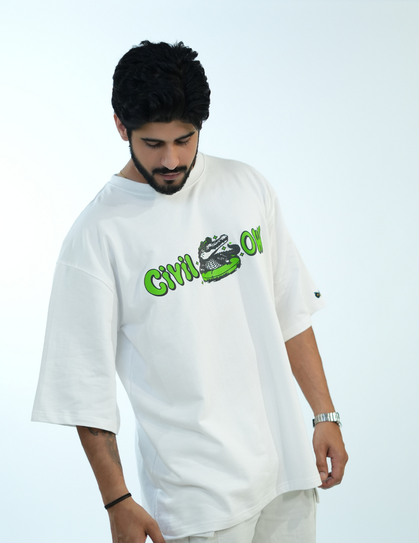 WHITE CHILLING CROCODILE OVERSIZED T SHIRT