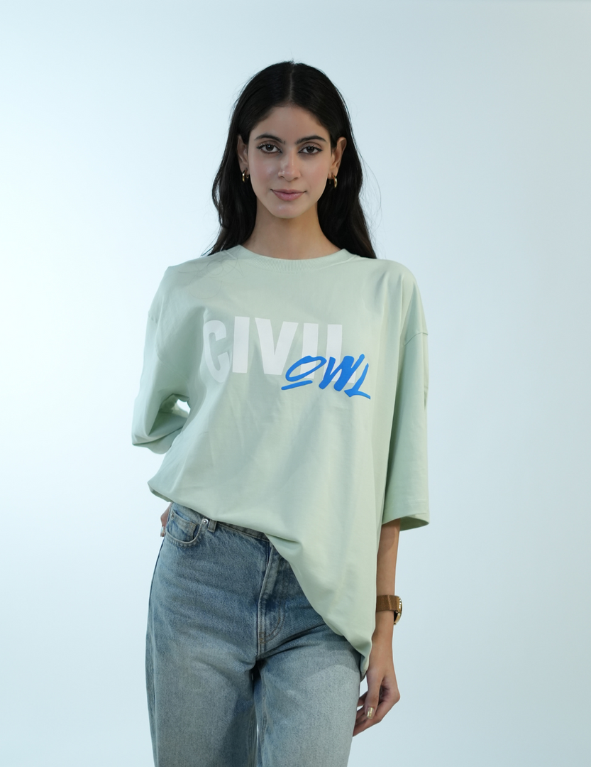 SEA GREEN MERGE CIVILOWL OVERSIZED T SHIRT