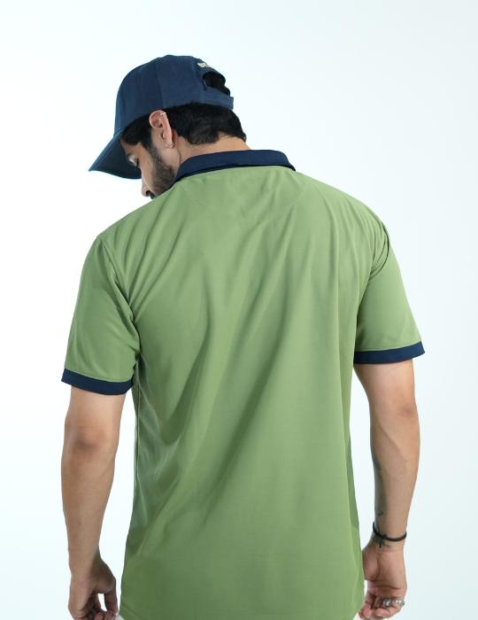 GREEN CIVILOWL DRYFIT MARS RUNNING COLLAR T SHIRTS