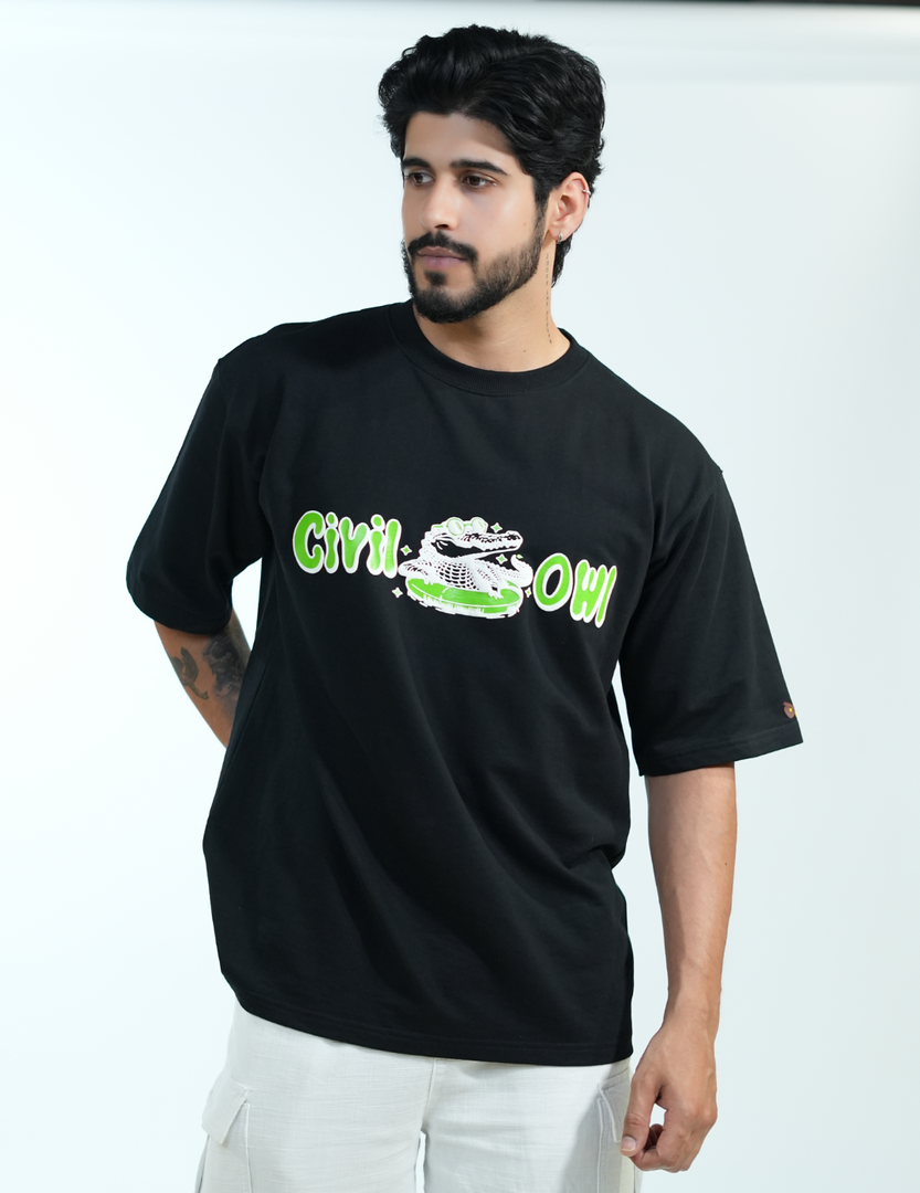 BLACK CHILLING CROCODILE OVERSIZED T SHIRT