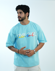 SKY BLUE DUAL FONTS CIVILOWL OVERSIZED T SHIRT