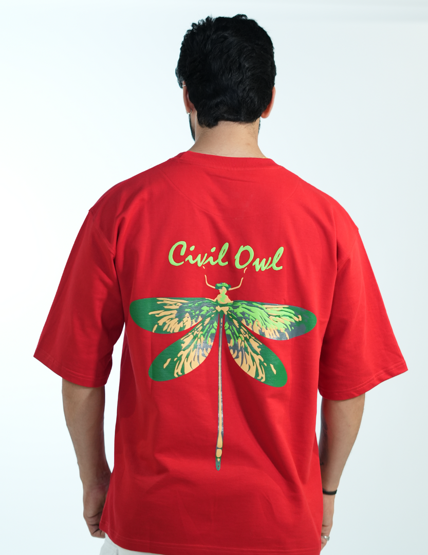 RED BUTTERFLY BEE OVERSIZED T SHIRT