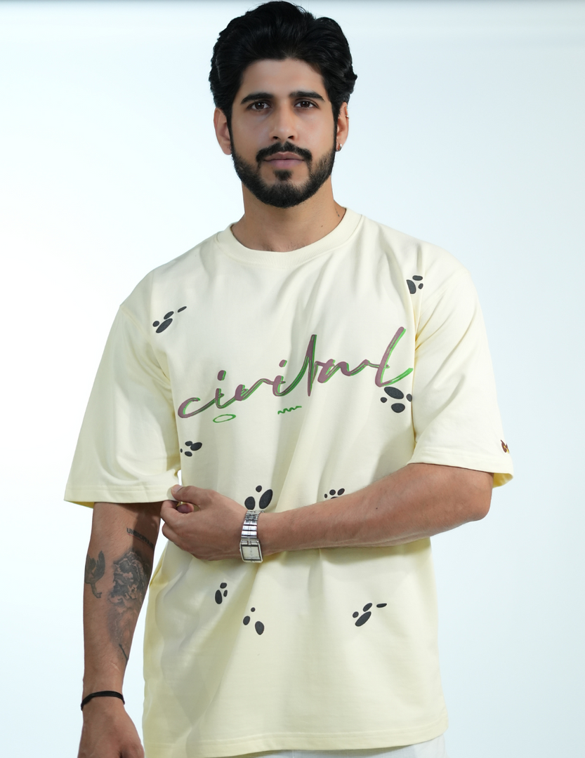 CREME FLORAL BUTTERFLY OVERSIZED T SHIRT