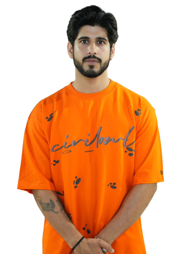 ORANGE FLORAL BUTTERFLY OVERSIZED T SHIRT