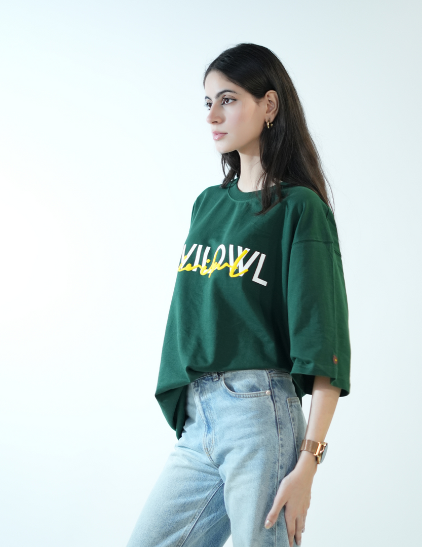 BOTTLE GREEN DUAL FONTS CIVILOWL OVERSIZED T SHIRT