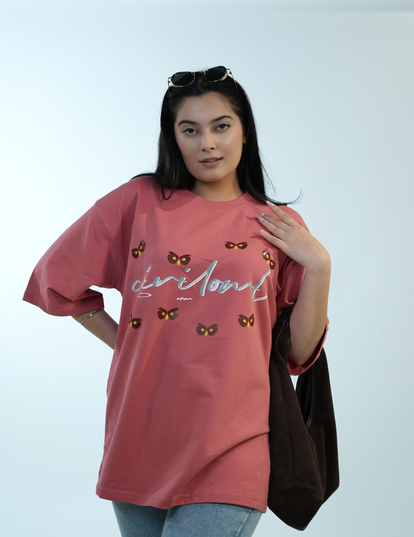 PEACH OWLS BASIC OVERSIZED T SHIRT