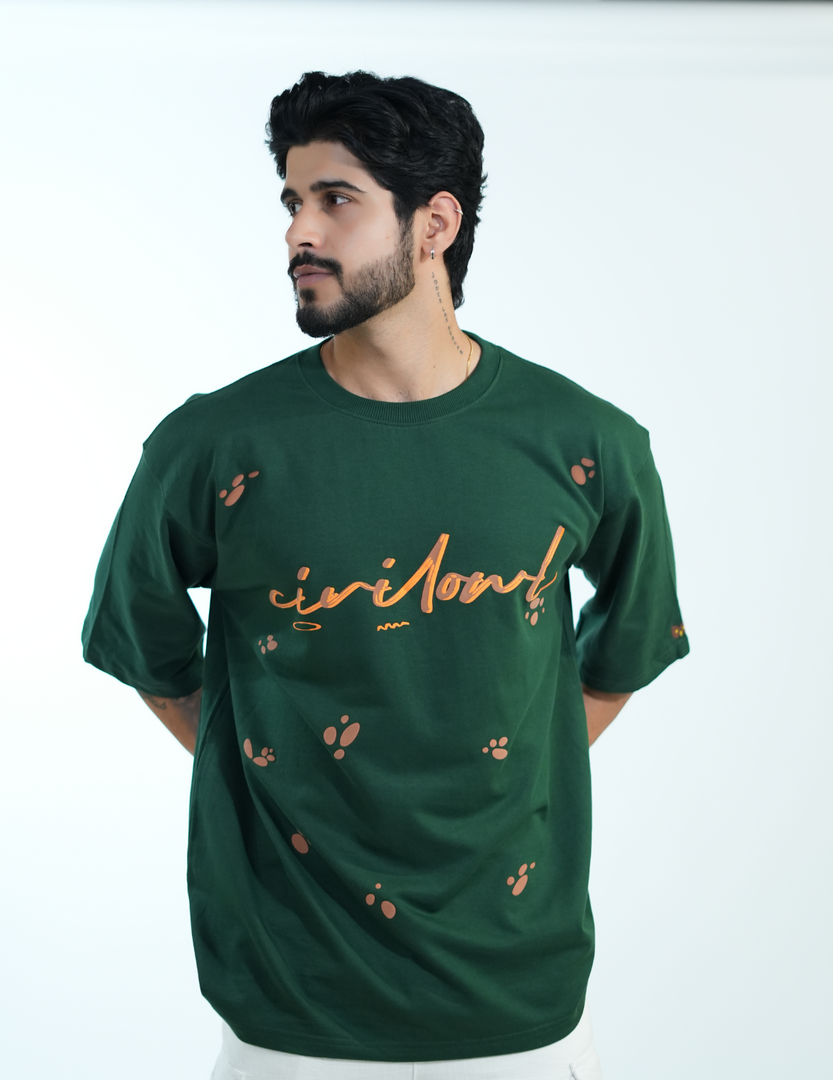 BOTTLE GREEN FLORAL BUTTERFLY OVERSIZED T SHIRT
