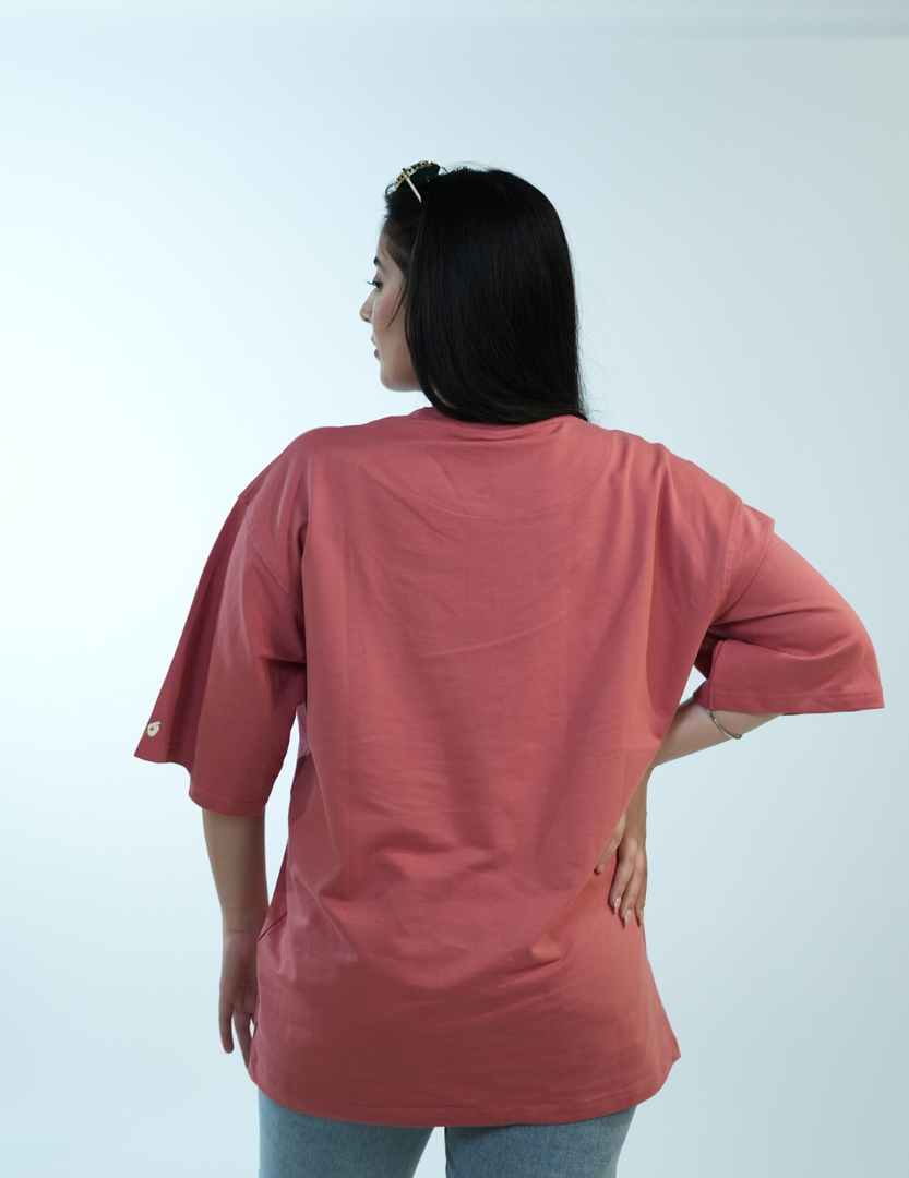 PEACH OWLS BASIC OVERSIZED T SHIRT