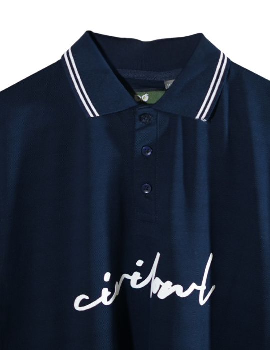 NAVY BLUE CIVILOWL RUNNING WHITE FONT COLLAR T SHIRT