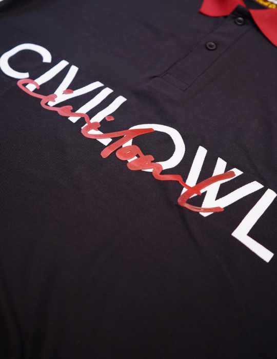 BLACK CIVILOWL DRYFIT MARS MERGE COLLAR T SHIRTS