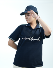 NAVY BLUE CIVILOWL RUNNING WHITE FONT COLLAR T SHIRT