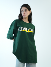 BOTTLE GREEN DUAL FONTS CIVILOWL OVERSIZED T SHIRT