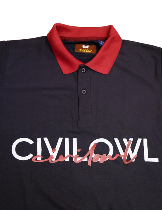 BLACK CIVILOWL DRYFIT MARS MERGE COLLAR T SHIRTS