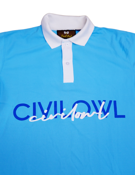 SKY BLUE CIVILOWL DRYFIT MARS MERGE COLLAR T SHIRTS